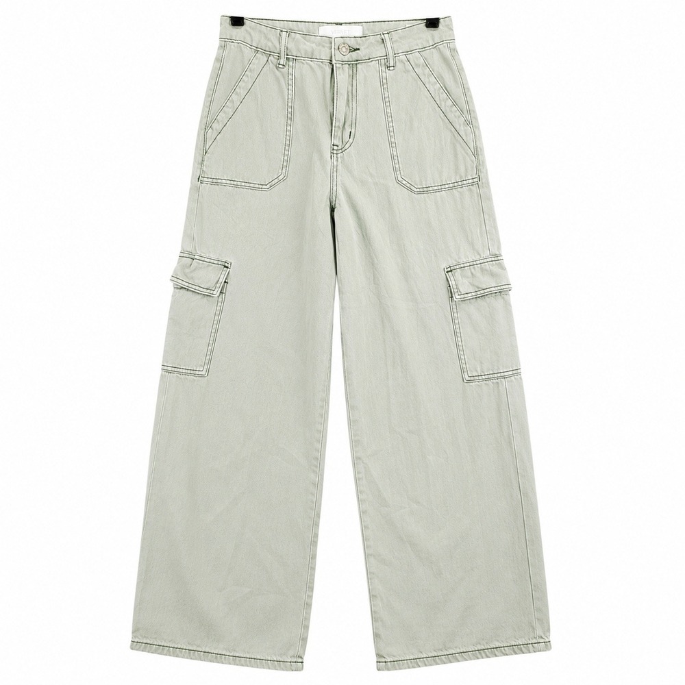 VERVET Wide Leg Jeans Women 28 Light Sage Green Utility High Rise Cargo